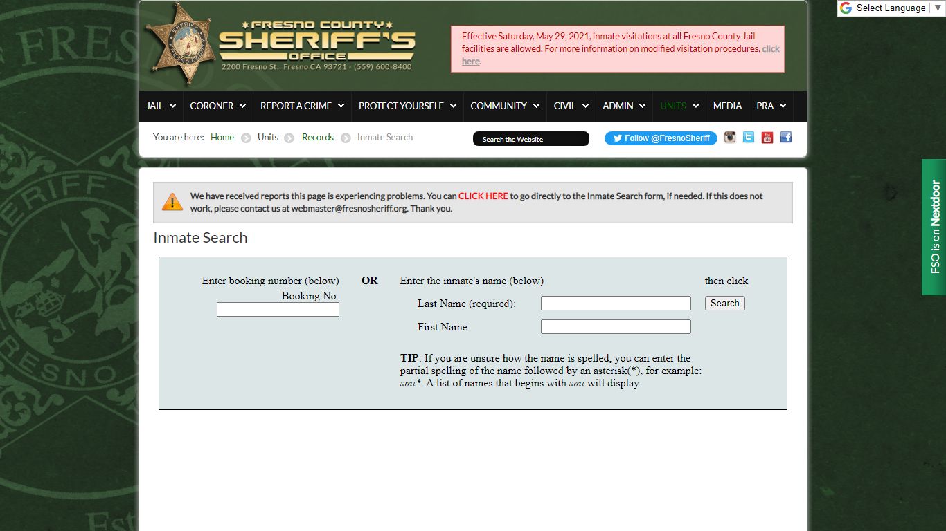 The Fresno County Sheriff-Coroner's Office - Inmate Search