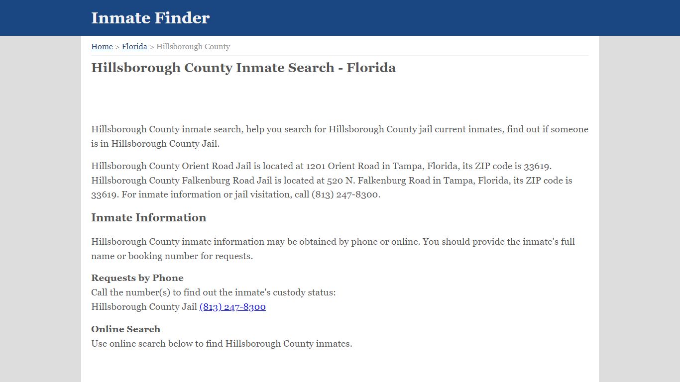 Hillsborough County Florida Jail Inmate Finder